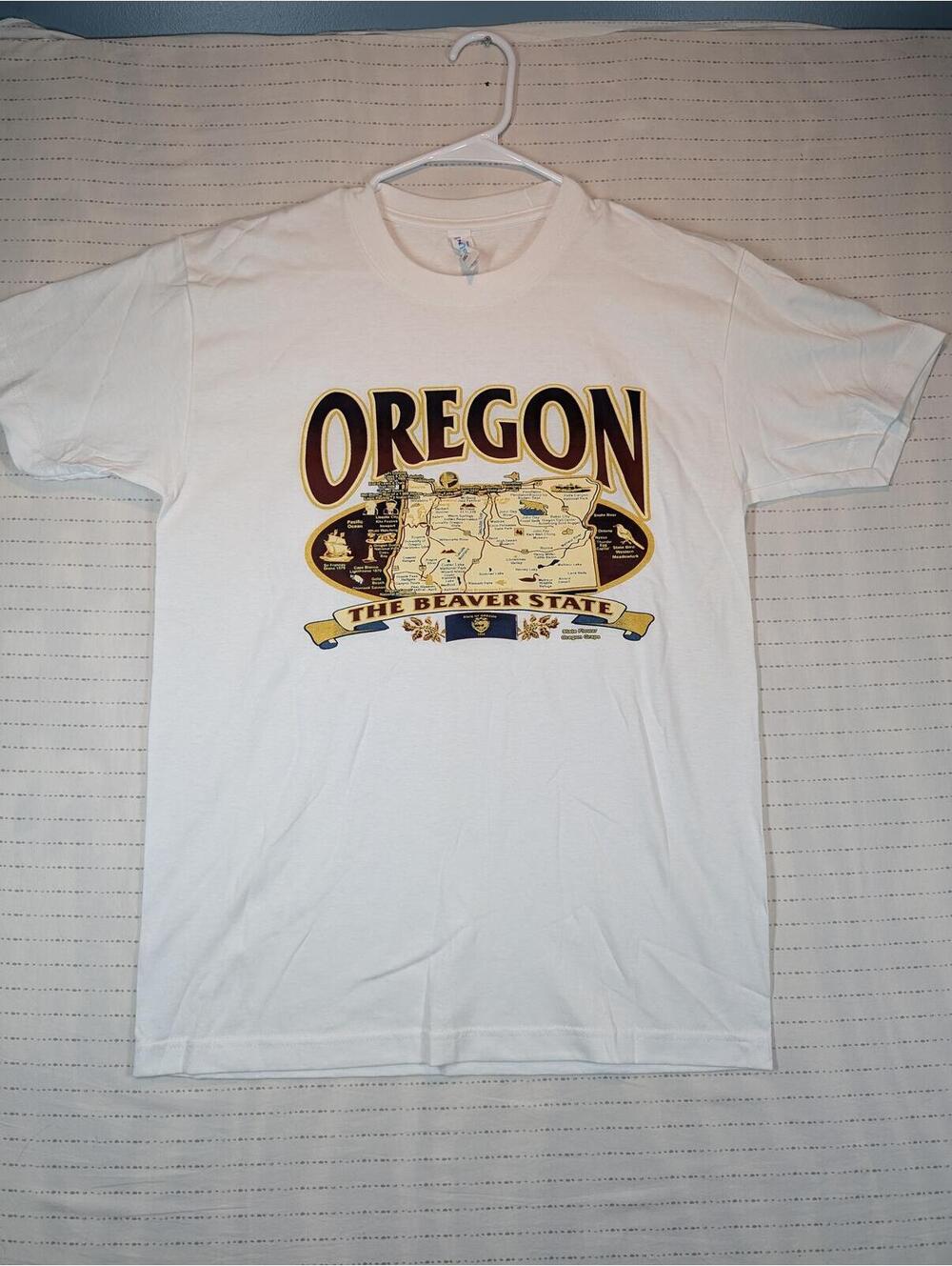 Suna Oregon Beaver State Map Graphic T-Shirt White Travel Souvenir Mens Medium